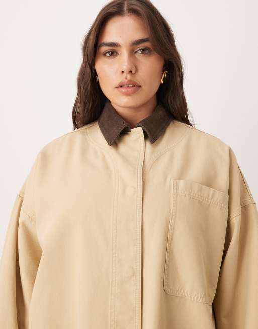 ARRANGE Curve canvas oversized barn shacket with cord collar in