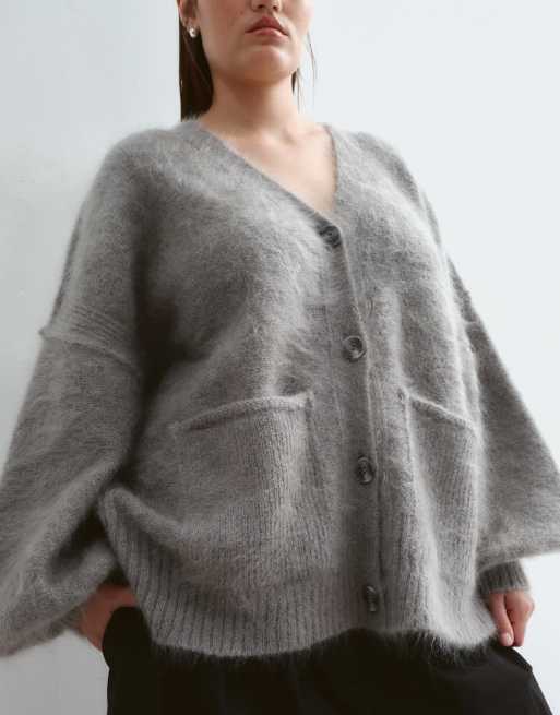 ARRANGE Curve - Cardigan premium oversize grigio in misto mohair, 3 di 5
