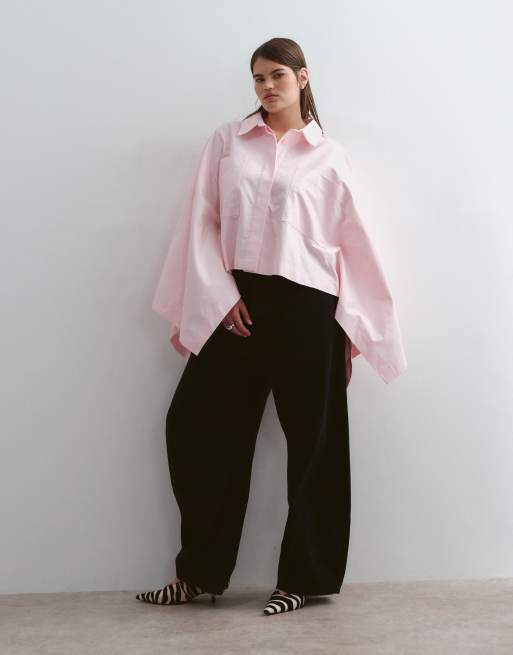 ARRANGE Curve chemise oversize style cape à coupe carrée en coton rose, 2 de 5