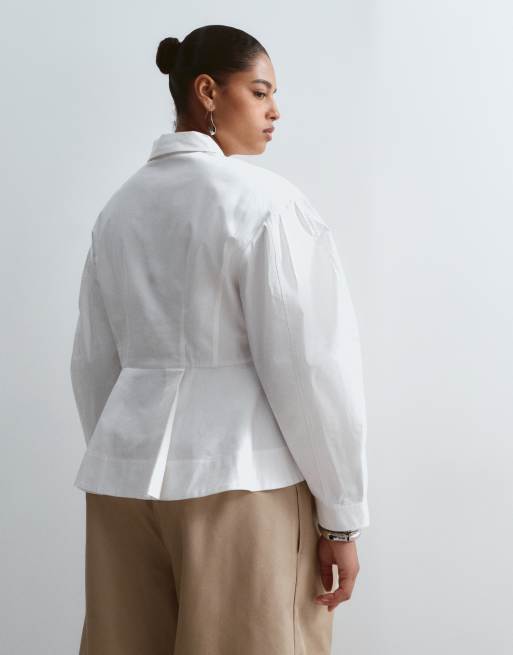 ARRANGE Curve - Chemise structurée à col et basque avec boutons contrastants - Blanc, 4 de 4