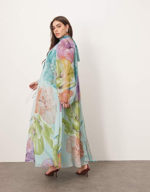 white christmas dresses Ever-Pretty Plus Size Chiffon Ruffle Sleeve Empire Waist Evening Dress with Asymmetrical Hemline Occasion Dress
