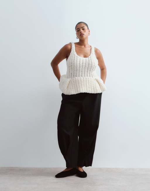 ARRANGE Curve chunky hand knit peplum top in cream, 2 of 4