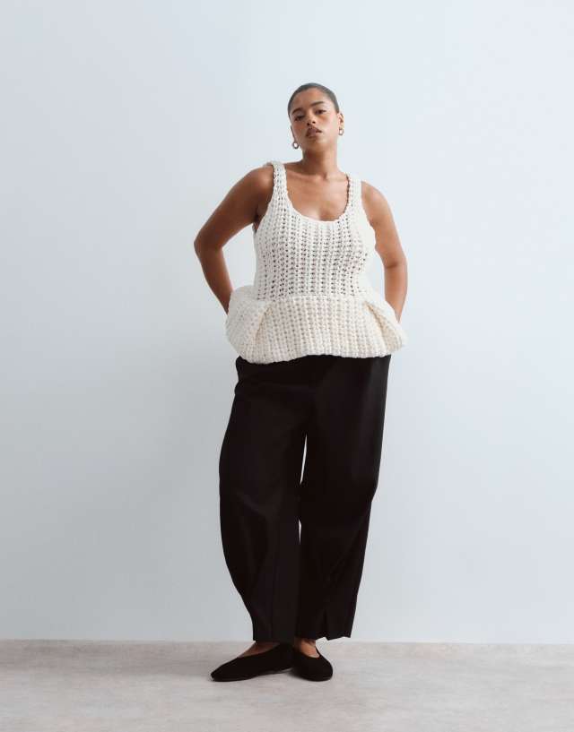 ARRANGE Curve chunky hand knit peplum top in cream | ASOS