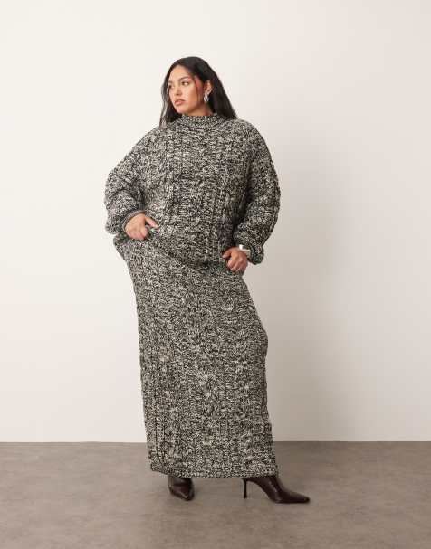 ARRANGE Curve chunky knit cable detail column midi skirt in mono - part of a set - view 1