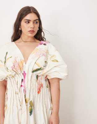 Arrange Curve Cinched Waist Pleat Detail Maxi Dress