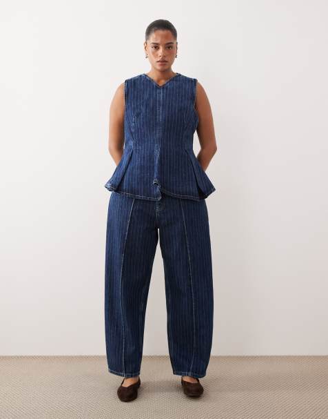 ARRANGE Curve Clover front seam detail jeans in washed blue stripe - part of a set - view 1