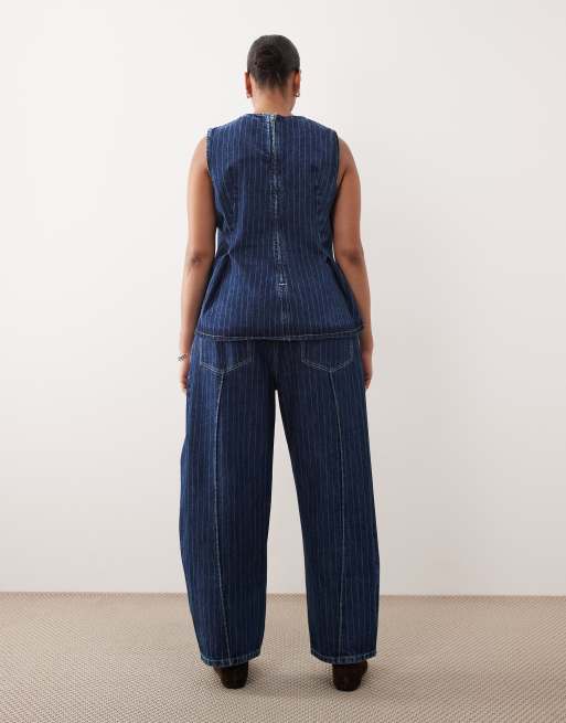 ARRANGE Curve Clover front seam detail jeans in washed blue stripe - part of a set, 3 of 5
