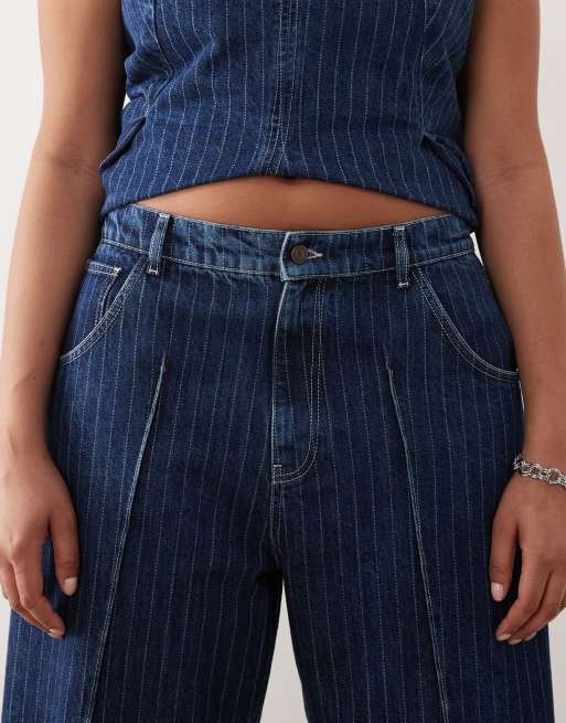 ARRANGE Curve Clover front seam detail jeans in washed blue stripe - part of a set, 5 of 5