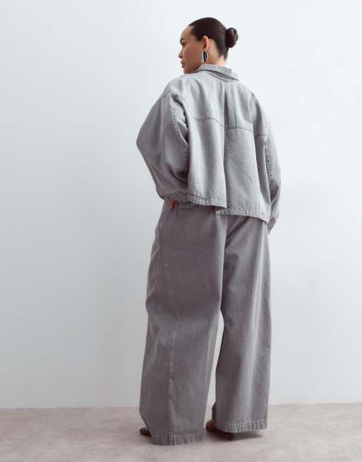 ARRANGE Curve co-ord con jeans denim a gamba larga lavaggio grigio, 3 di 5