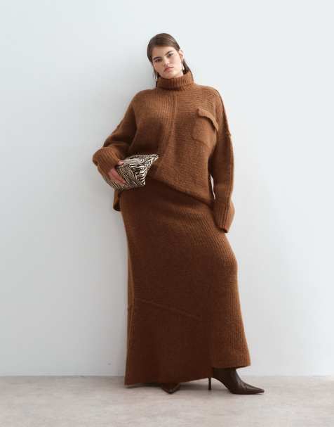 ARRANGE Curve conjunto de falda de punto de alpaca en chocolate - view 1