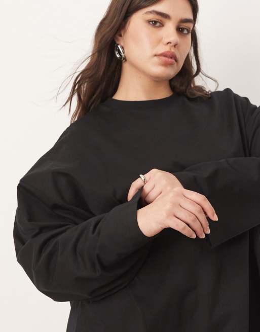 ARRANGE Curve cotton oversized long sleeve t-shirt in black, 3 of 4