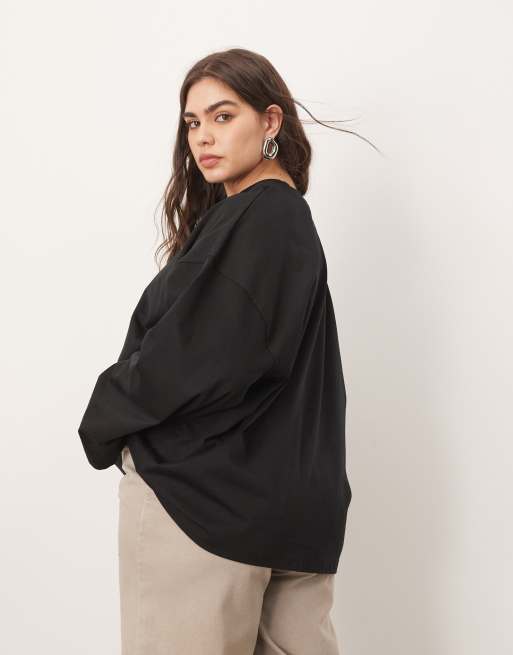 ARRANGE Curve cotton oversized long sleeve t-shirt in black, 4 of 4