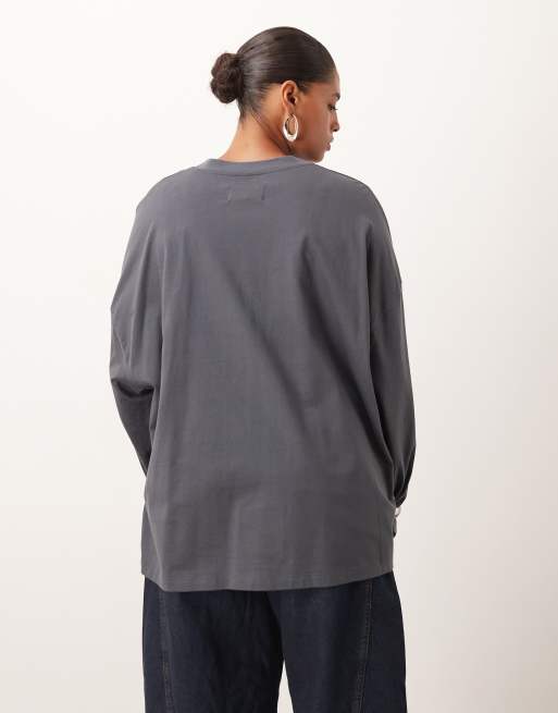 ARRANGE Curve cotton oversized long sleeve t-shirt in charcoal, 4 of 4