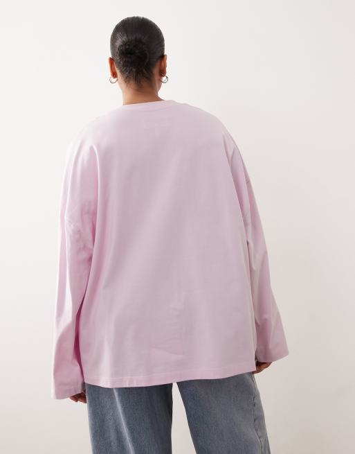 ARRANGE Curve cotton oversized long sleeve t-shirt in light pink, 4 of 4