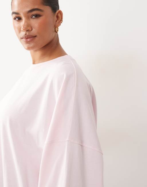 ARRANGE Curve cotton oversized long sleeve t-shirt in light pink, 3 of 4