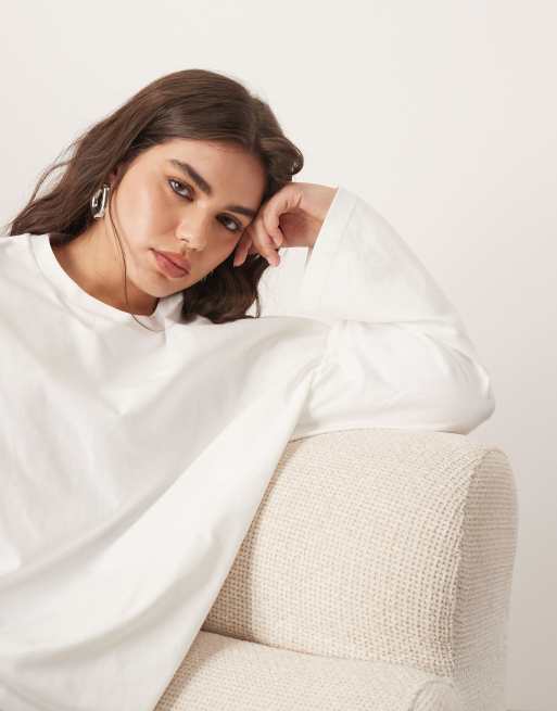 ARRANGE Curve cotton oversized long sleeve t-shirt in white, 2 of 4