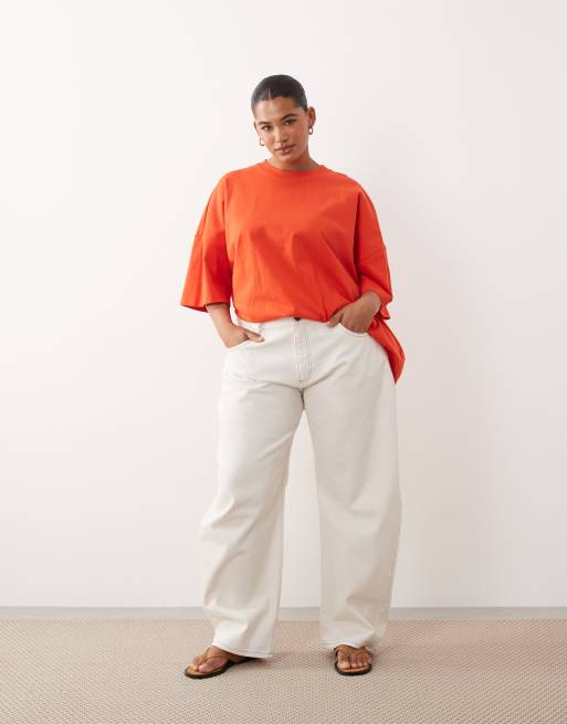 ARRANGE Curve cotton oversized premium heavyweight short sleeve T-shirt in red, 2 of 4