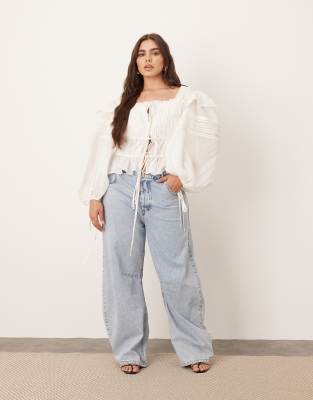 Arrange Curve Cotton Voile Lace Trim Blouse With Tie Front