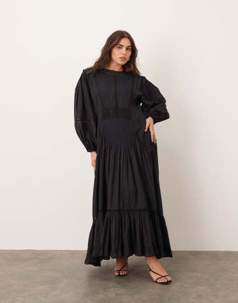 ARRANGE Curve cotton voile maxi dress with lace trim in black - view 1