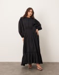 [ARRANGE] ARRANGE Curve cotton voile maxi dress with lace trim in black 20 BLACK