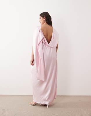 Arrange Curve Cowl Neck Scarf Drape Satin Maxi Dress In Pink