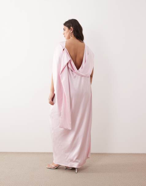 ARRANGE Curve cowl neck scarf drape satin maxi dress in light pink - view 1