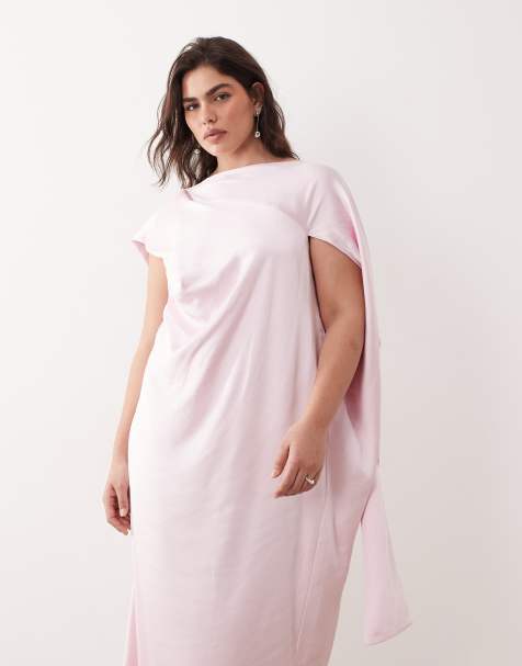 ARRANGE Curve cowl neck scarf drape satin maxi dress in light pink - view 1
