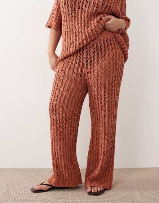ARRANGE Curve crochet straight leg pants in terracotta (part of a set), 2 of 5