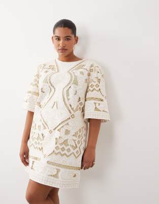 Arrange Curve Cutwork Embroidered Mini Dress In Multi
