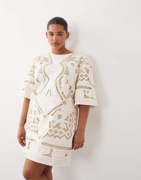 ARRANGE Curve cutwork embroidered mini dress in cream - view 1