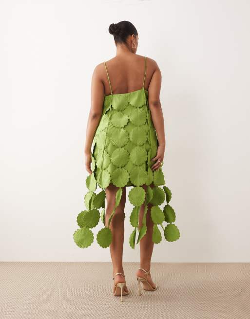 ARRANGE Curve cutwork floral midi dress with fringe hem in