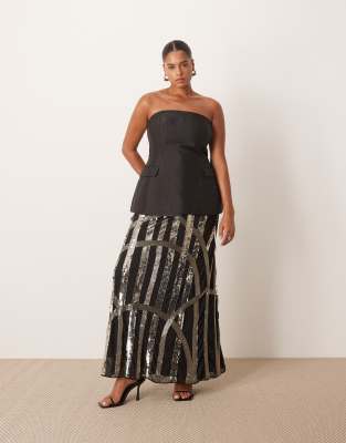 Arrange Curve Deco Linear Embellished Maxi Skirt In Black