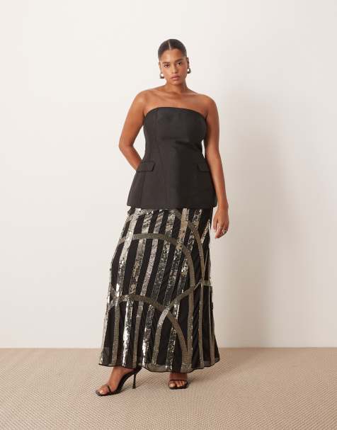 ARRANGE Curve deco linear embellished maxi skirt in black - view 1