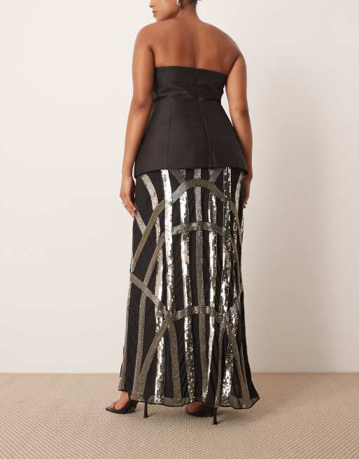 ARRANGE  Curve deco linear embellished maxi skirt in black, 4 of 5
