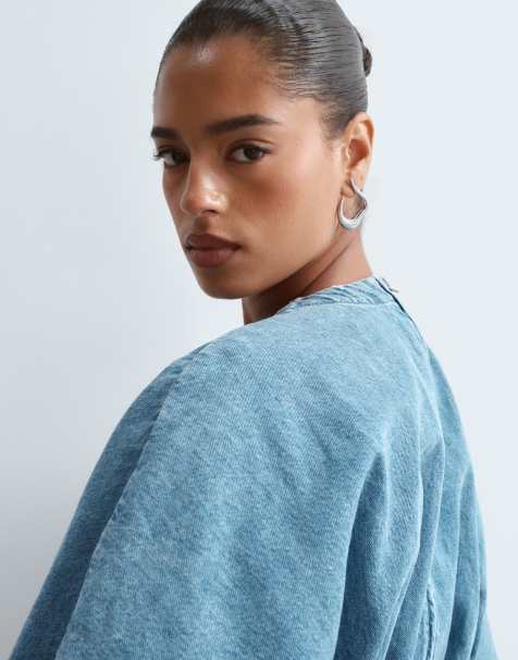 ARRANGE Curve denim midikjole med markeret talje i mellemvask blå - view 1