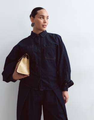 Arrange Curve Denim Shirt Co-ord With Volume Sleeves In Blue