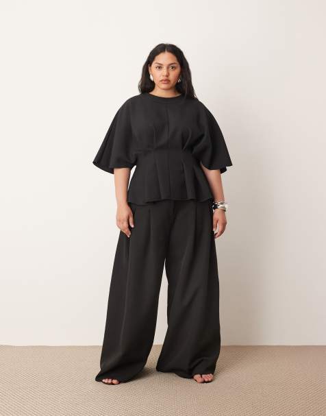 ARRANGE Curve pleat waist tailored wide leg trouser co-ord in black
