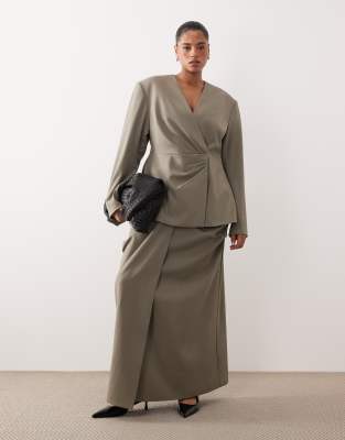 ARRANGE Curve draped tailored maxi skirt in light grey