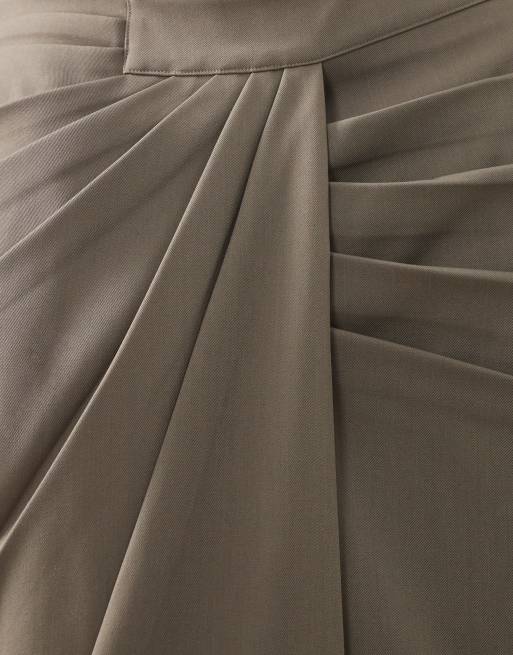 ARRANGE Curve draped tailored maxi skirt in light grey, 3 of 5