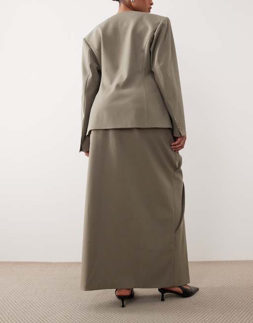 ARRANGE Curve draped tailored maxi skirt in light grey, 5 of 5