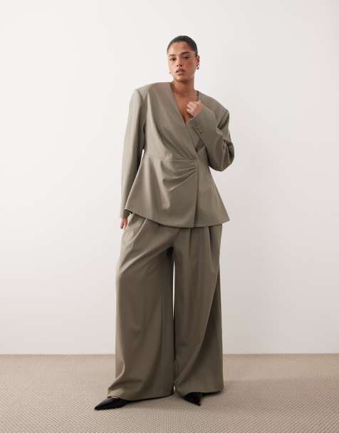 ARRANGE Curve draped tailored wide leg trouser in light grey - view 1