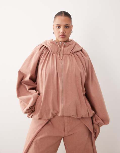 ARRANGE Curve drawcord volume sleeve jacket in pink acid wash (part of a set) - view 1