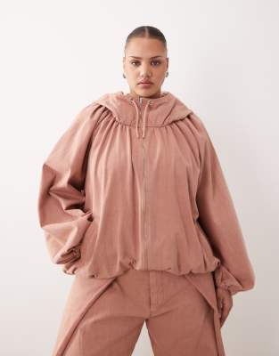 Curve drawstring volume sleeve jacket in pink acid wash - part of a set