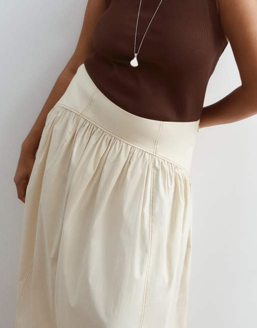ARRANGE Curve drop waist maxi skirt with topstitching detail in stone, 3 of 5
