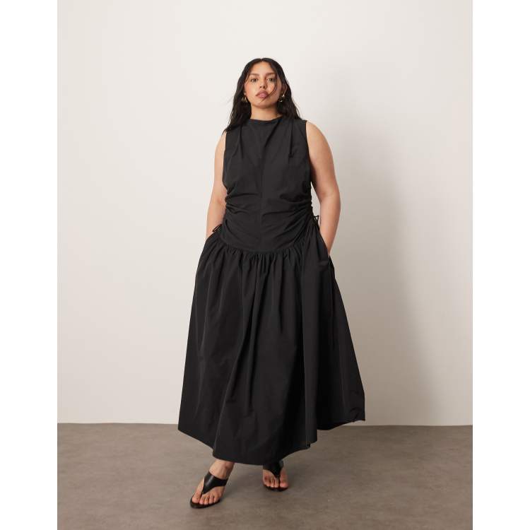 ARRANGE Curve drop waist ruched detail funnel neck midaxi dress in black |  ASOS
