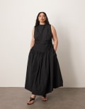 [ARRANGE] ARRANGE Curve drop waist ruched detail funnel neck midaxi dress in black 20 BLACK