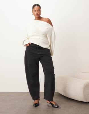 Arrange Curve Eden Barrel Leg High Waist Hotfix Jeans In Black