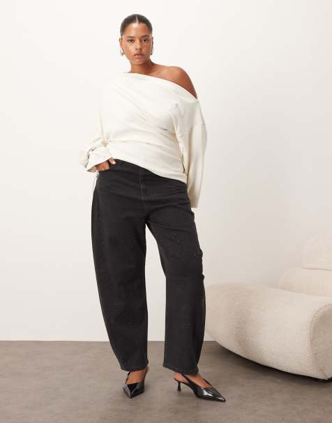 ARRANGE Curve Eden barrel leg high waist hotfix jeans in black - view 1