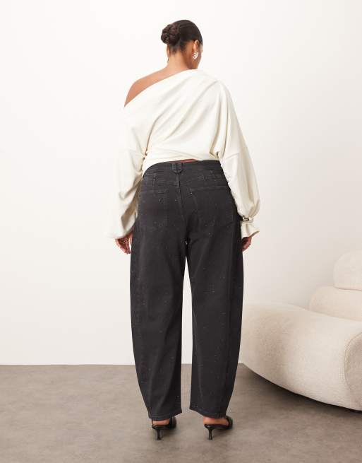 ARRANGE Curve - Eden - Jeans neri bombati a vita alta con dettagli applicati a caldo, 2 di 5