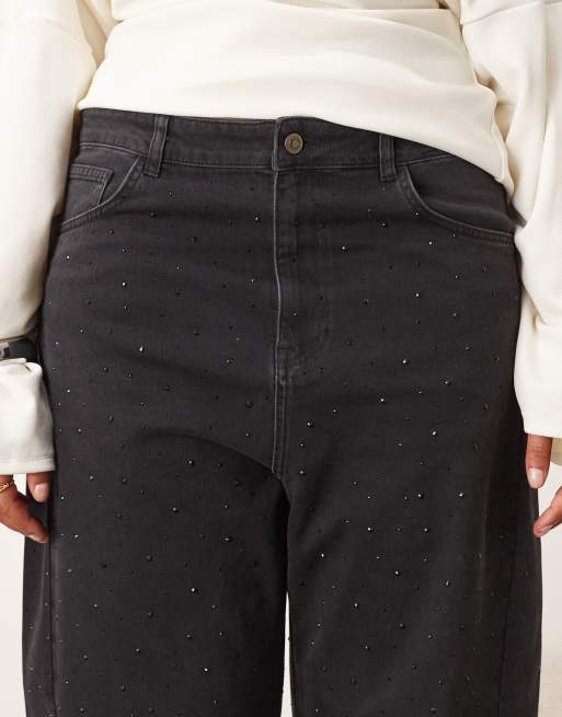 ARRANGE Curve - Eden - Sorte højtaljede jeans med barrel-ben og hotfix-udsmykning, 5 af 5